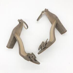 Kate Spade Paulette Bow Heels Size 11 Suede Block Tan Girly Ankle Strap